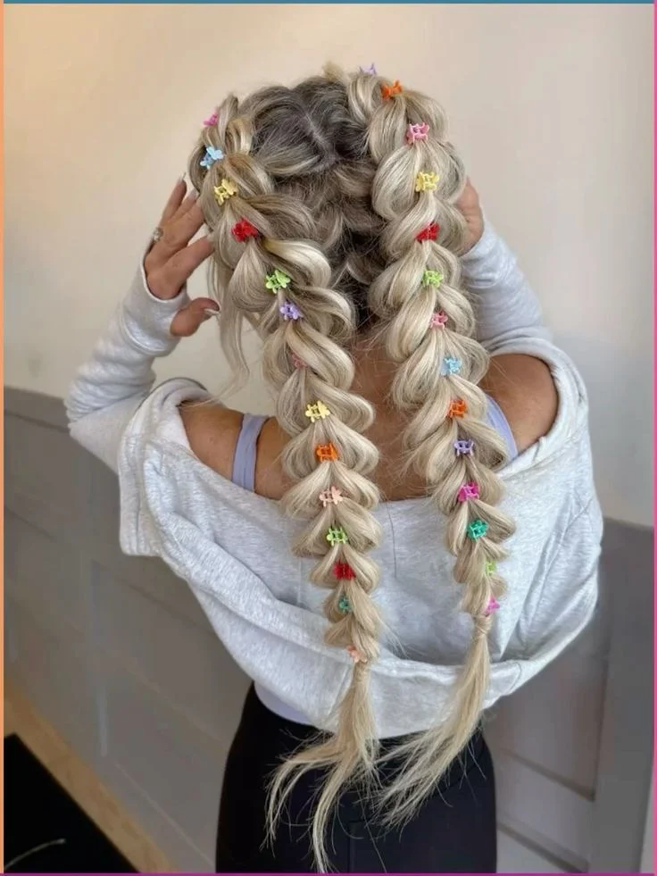 Two Pigtails with Flower Clips