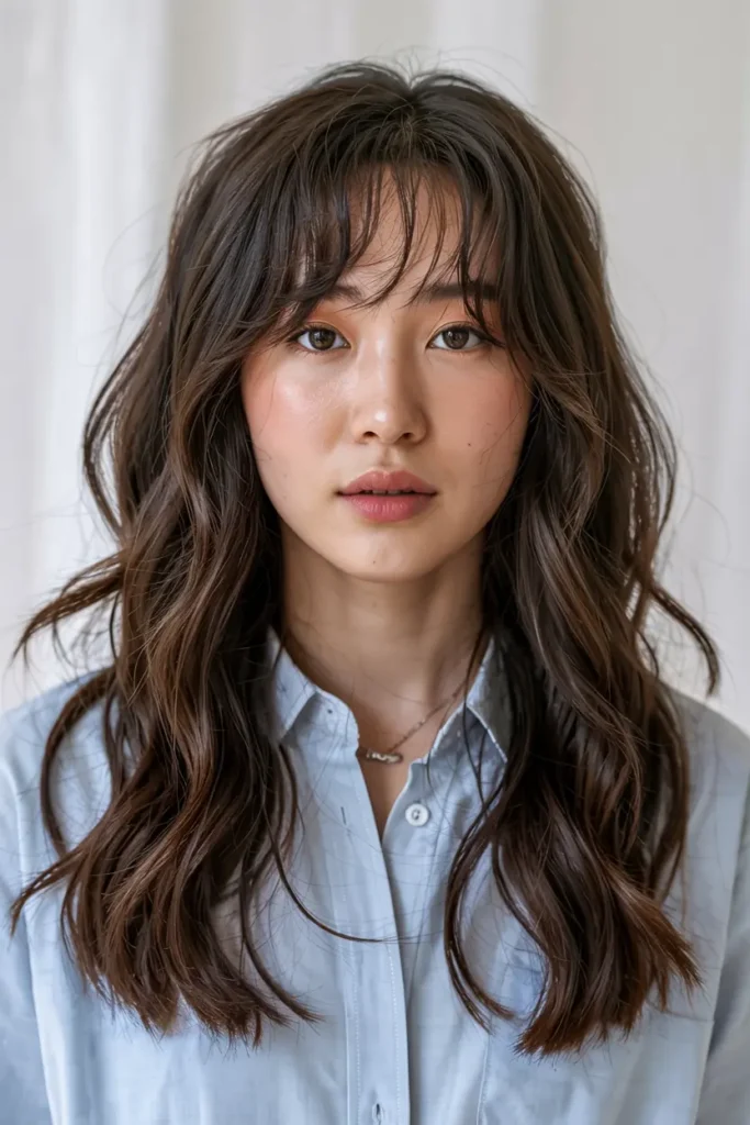 3. Long Wolf Cut with Bangs