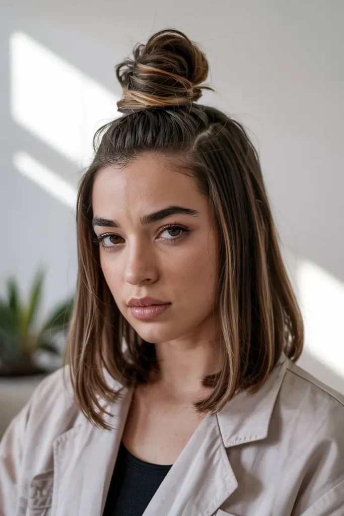 3. Straight Hair Top Knot