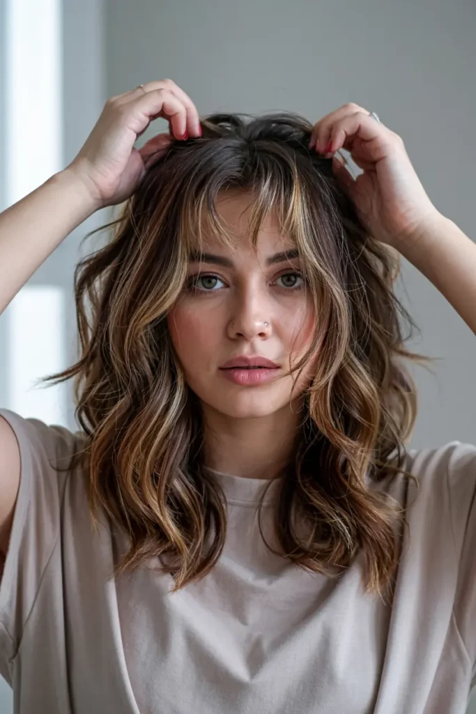 4. Curly Wolf Cut with Bangs