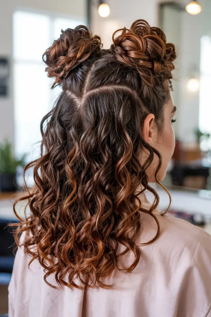5. Curly Half Up Space Bun