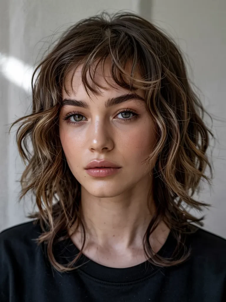 5. Textured Wolf Cut with Bangs