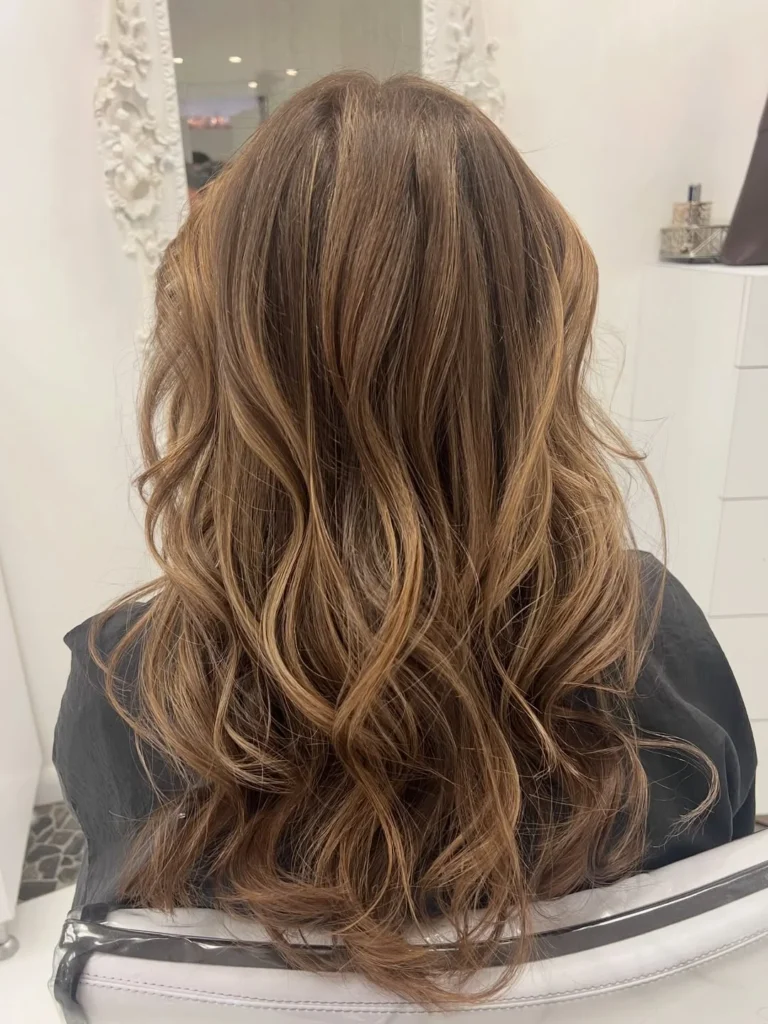 Rich Caramel Balayage on Dark Brown