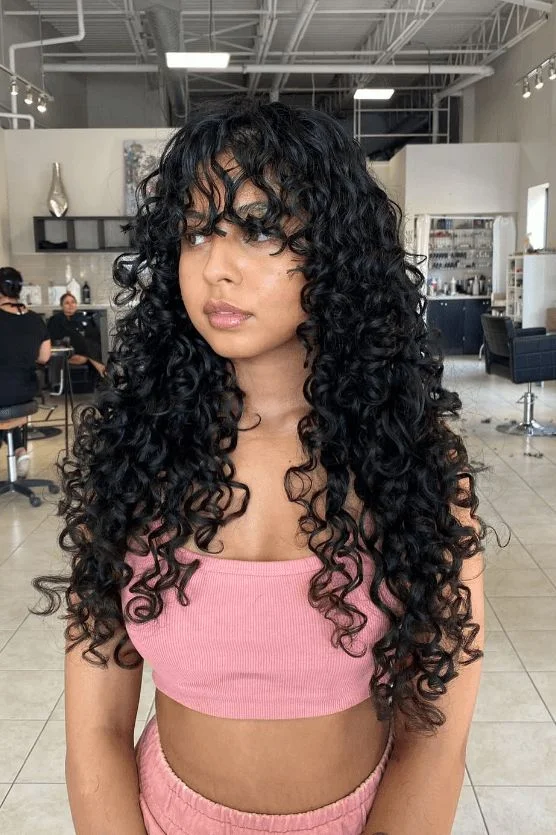 Long Curly Hair with Bangs