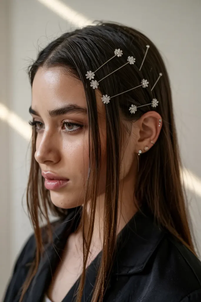 10. Long Straight with Sparkle Pins