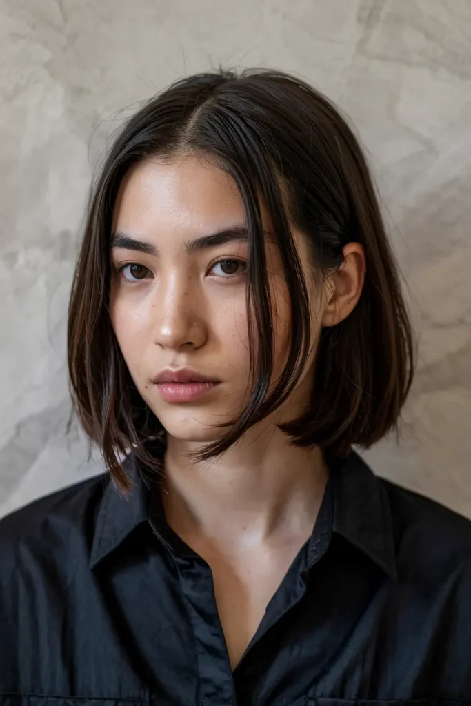 10. Middle Part Glossy Lob