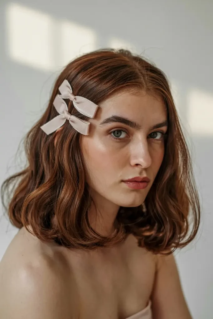 10. Middle Part Lob with Ribbon