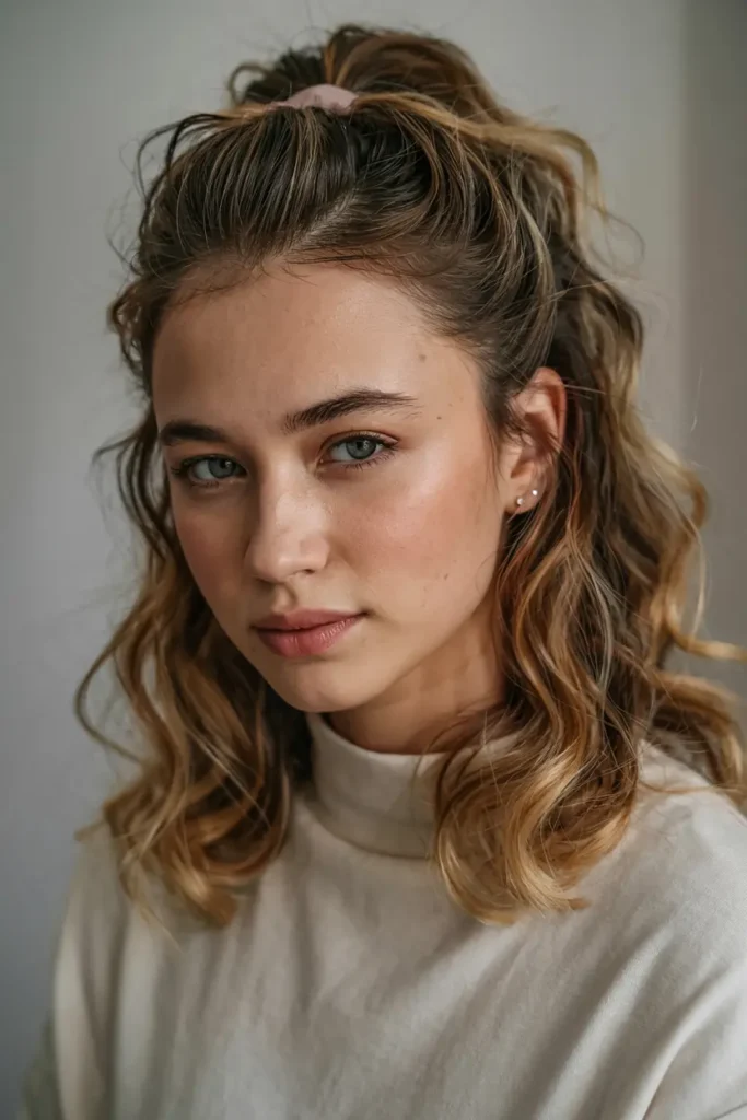 10. Voluminous Wavy Wolf Half Up