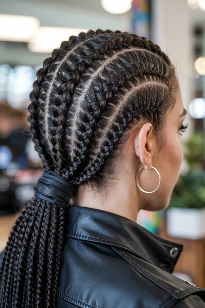11. Cornrows Low Ponytail Wrap