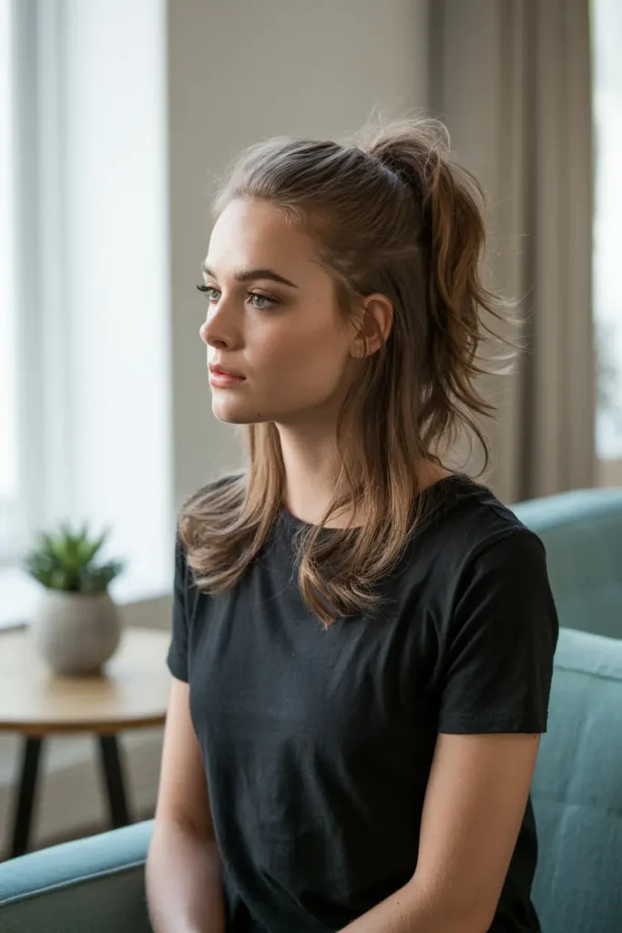 11. Half Up Messy Ponytail