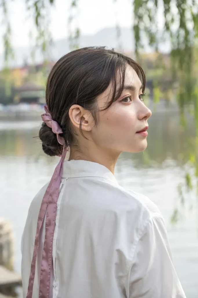 11. Low Bun with Silk Ribbon