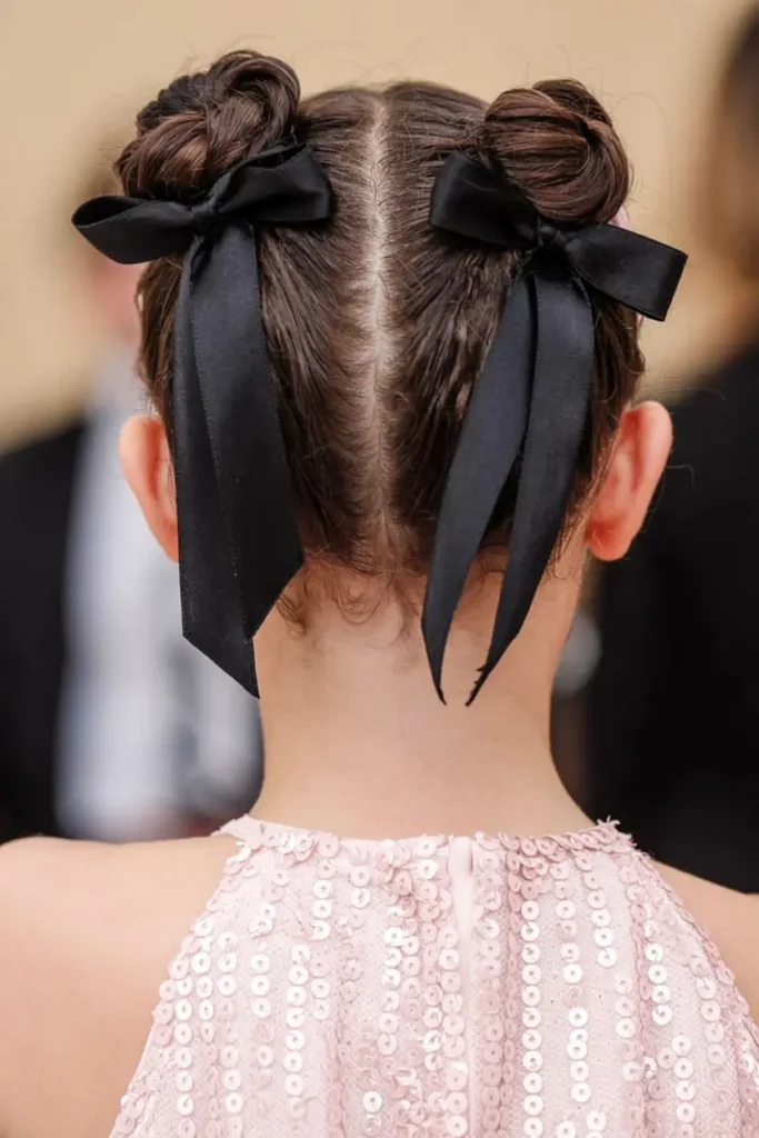 11. Ribbon Wrapped Space Buns