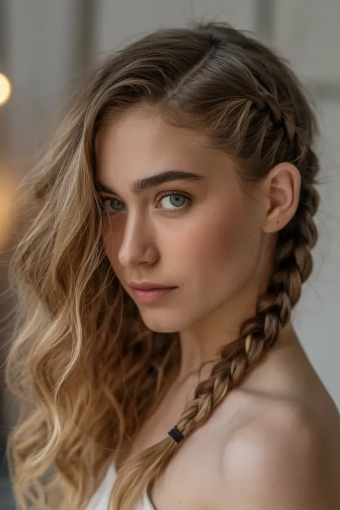 medium length shag haircuts 11. Side Part with Dutch Braid on One Side