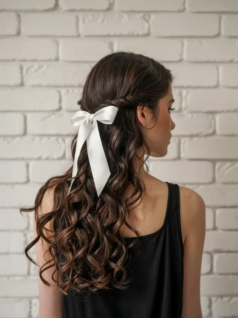 12. Curly Hair with Ribbon Ties