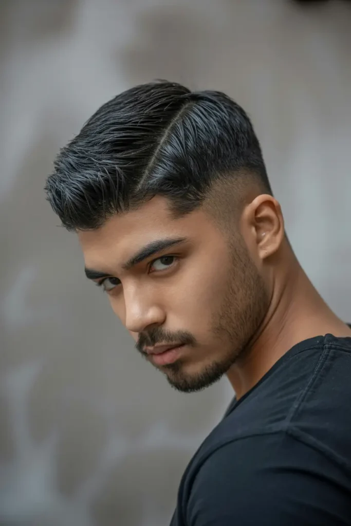 12. Faux Hawk Style with Short Beard