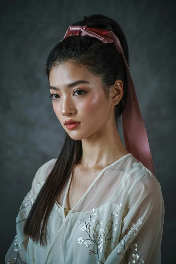 12. High Ponytail with Silk Tie