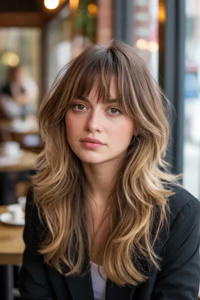 30 Layered Haircuts for More Volume and Style 12 12. Messy Layered Hair with Bangs