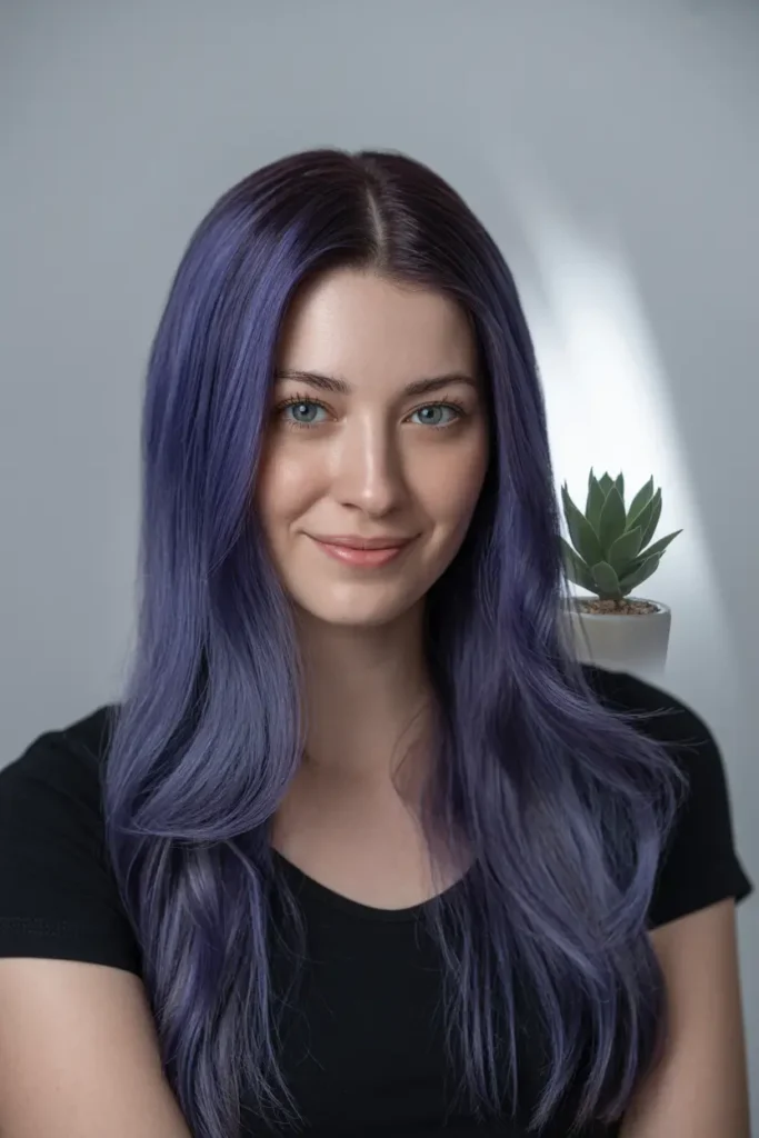 Dark Purple Hair Ideas for Brunettes & Light Hair 13 13. Face Framing Purple Highlights