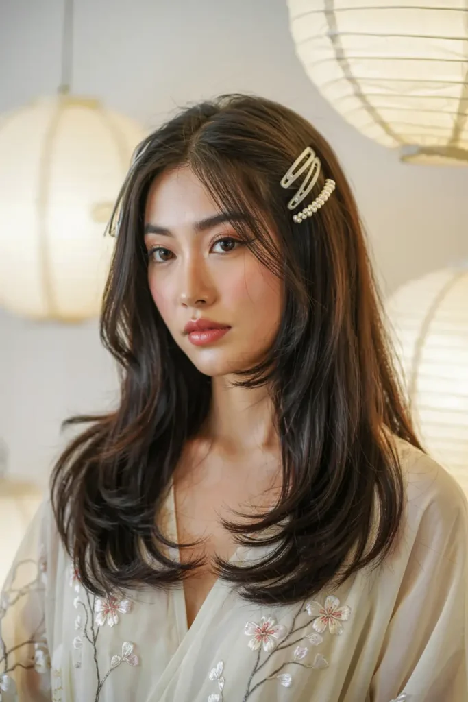 13. Layered Hair with Pearl Clips