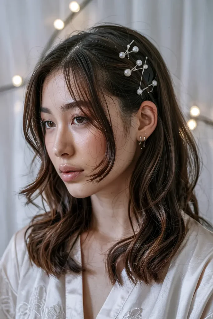 13. Layered Hair with Pearl Pins