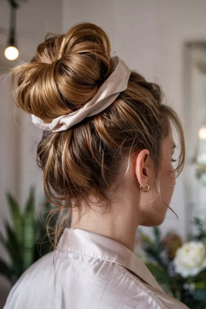14. High Bun with Ribbon Wrap