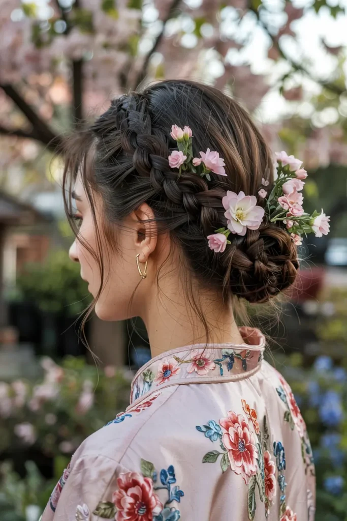 14. Side Swept Floral Updo