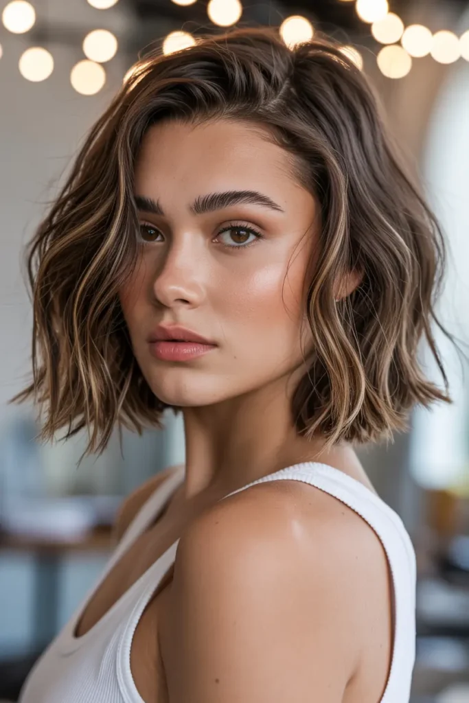 14. Side Swept Wavy Bob