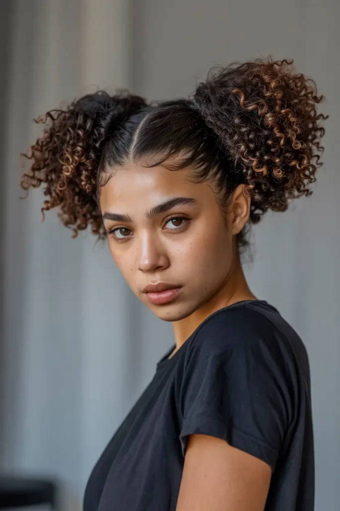 30 Easy & Stylish Hairstyles for Frizzy Hair That Actually Work 15 15. Afro Puffs