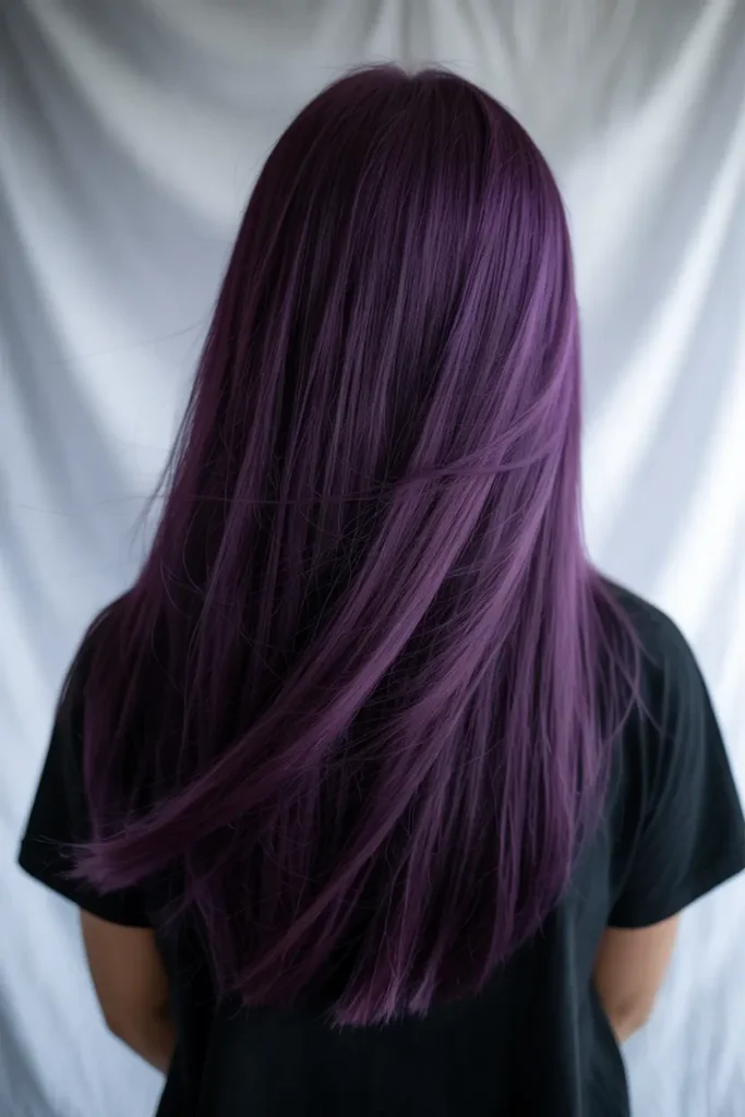 Dark Purple Hair Ideas for Brunettes & Light Hair 15 15. Dark Purple Velvet Glow