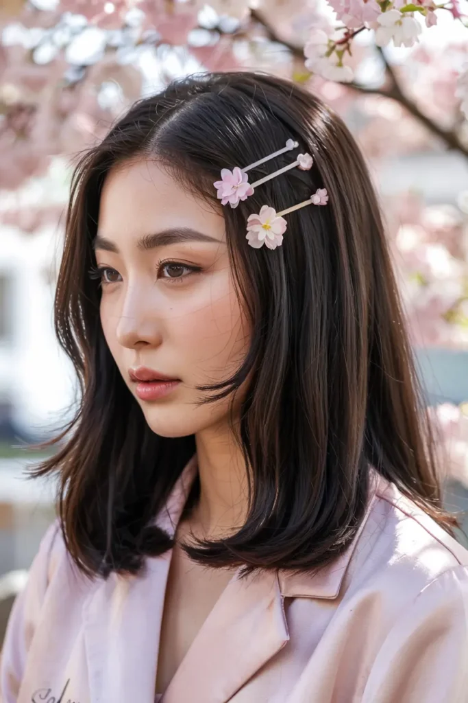 15. Floral Pin Straight Hair