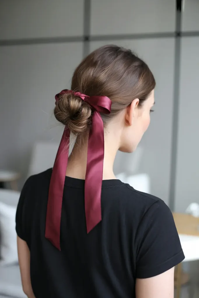 15. Messy Bun with Ribbon