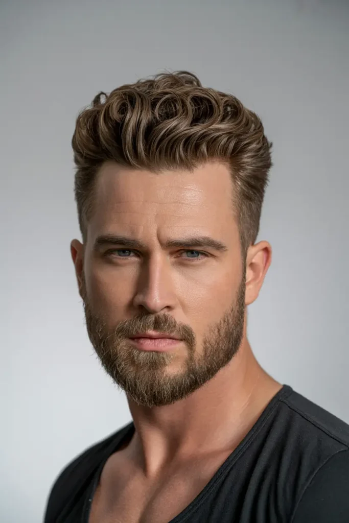 15. Textured Pompadour with Anchor Beard