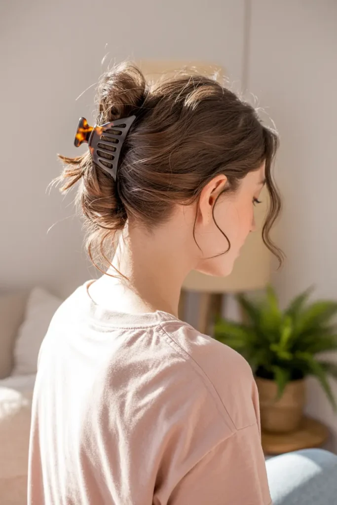 30 Easy & Stylish Hairstyles for Frizzy Hair That Actually Work 16 16. Claw Clip Twist