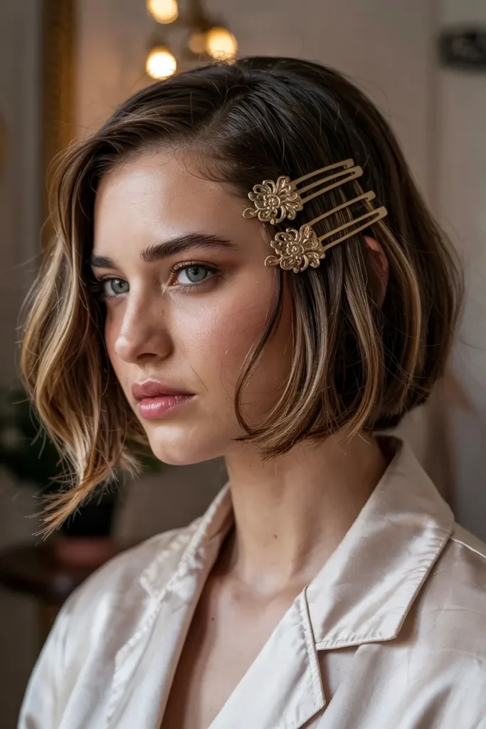 The Lazy Girl’s Guide to Easy Bob Hairstyles 16 16.Bob with Decorative Combs