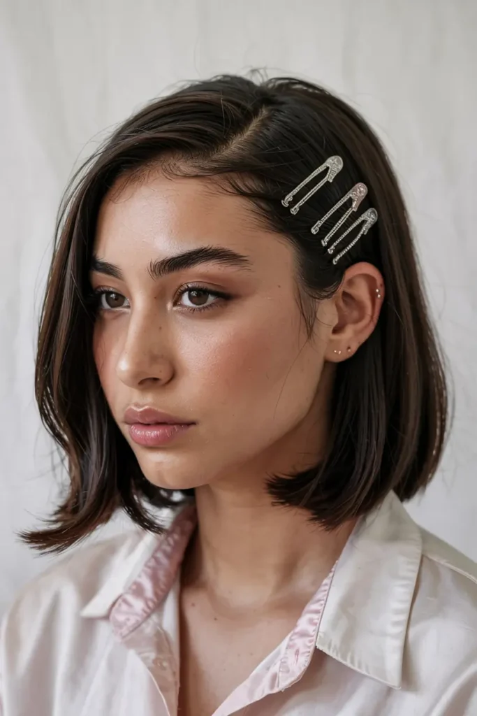 The Lazy Girl’s Guide to Easy Bob Hairstyles 17 17. Bob with Pinned Sides