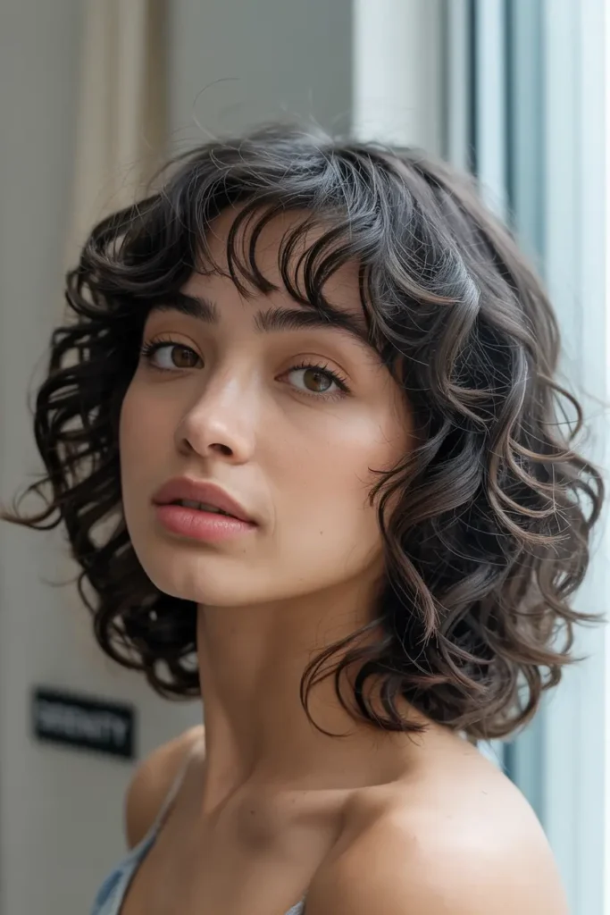 30 Best Curly Haircuts for Every Style and Length 17 17. Curly Haircut with Curtain Bangs