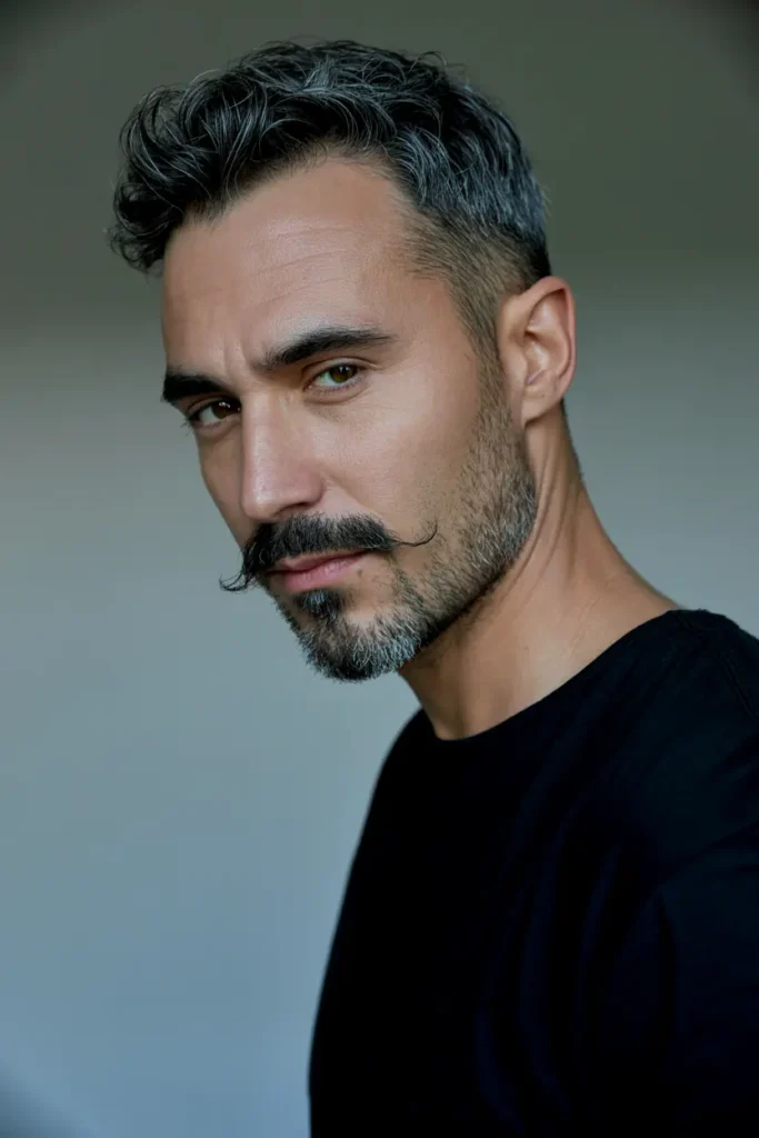 17. Short Tousled Hair with Chevron Beard