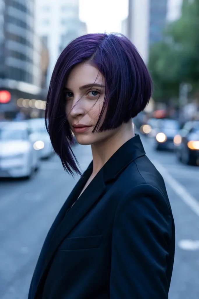 18. Dark Purple Asymmetrical Bob