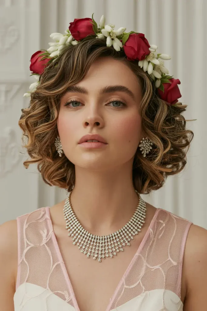 19. Curly Bob with Flowers