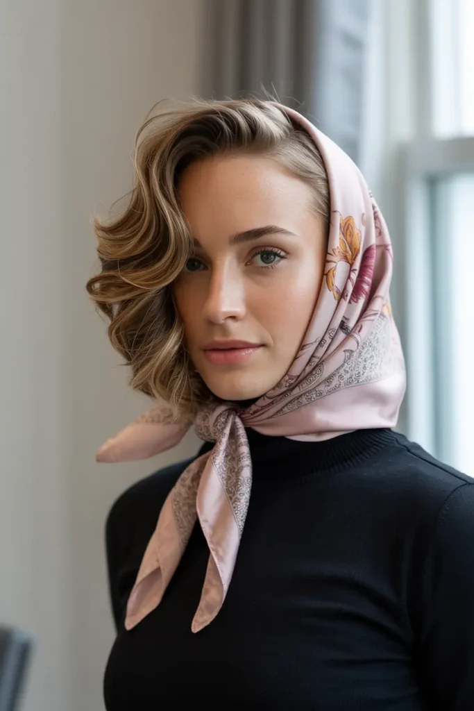 medium length shag haircuts 19. Side Part with Hair Tucked into Scarf