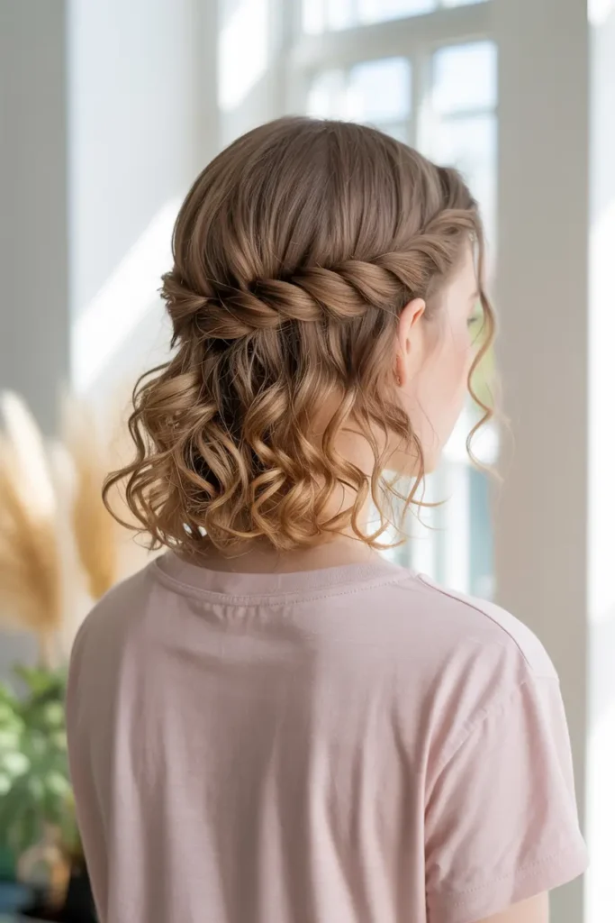 30 Easy & Stylish Hairstyles for Frizzy Hair That Actually Work 19 19. Twisted Crown Half Up