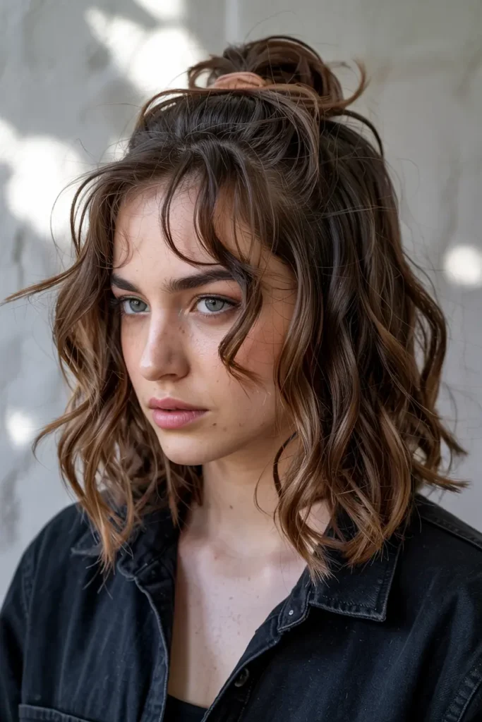 2. Half Up Wavy Wolf Bun