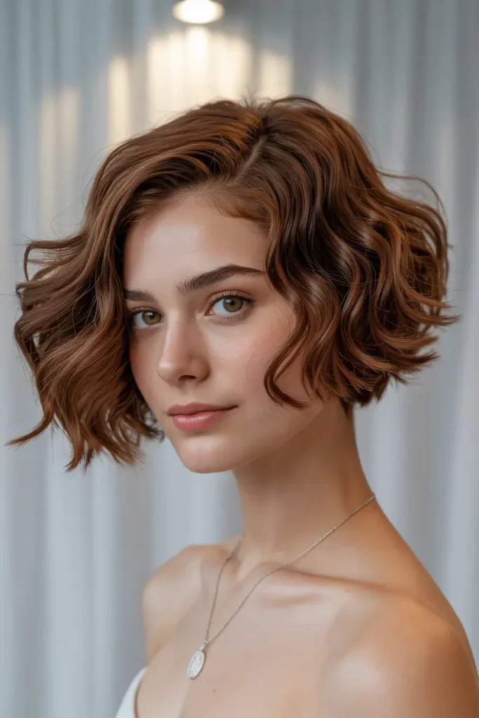 2. Short Wavy Bob with Side Part