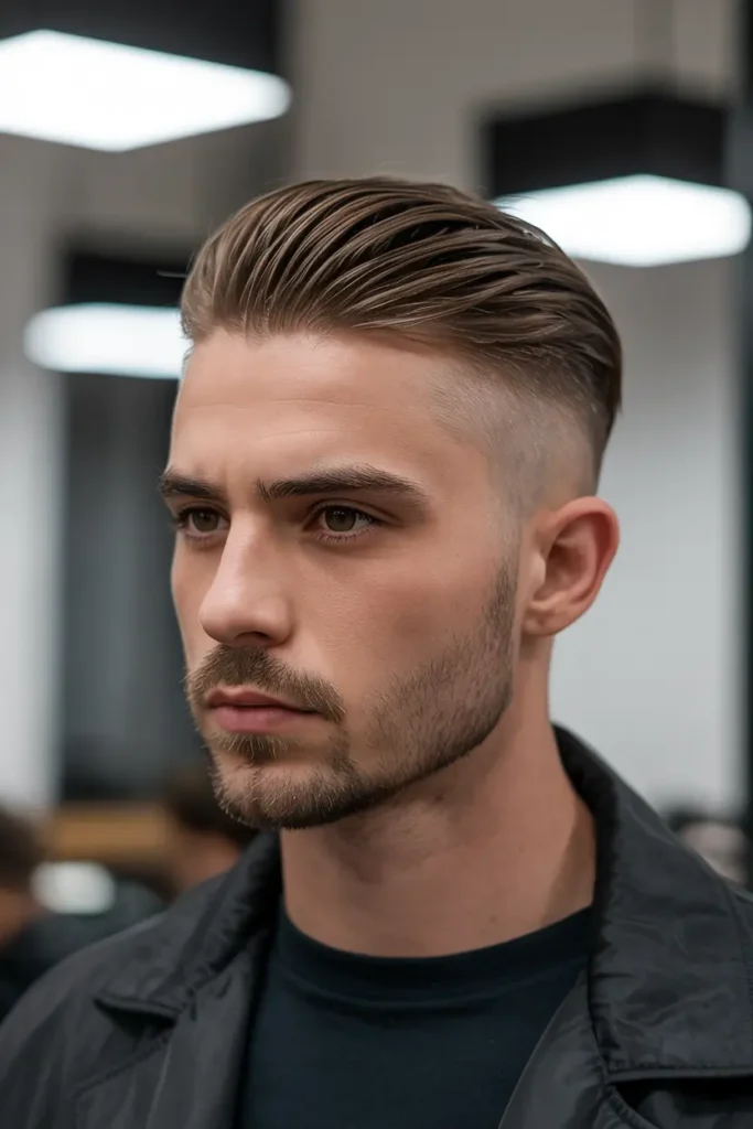 2. Slicked Back Undercut with Stubble