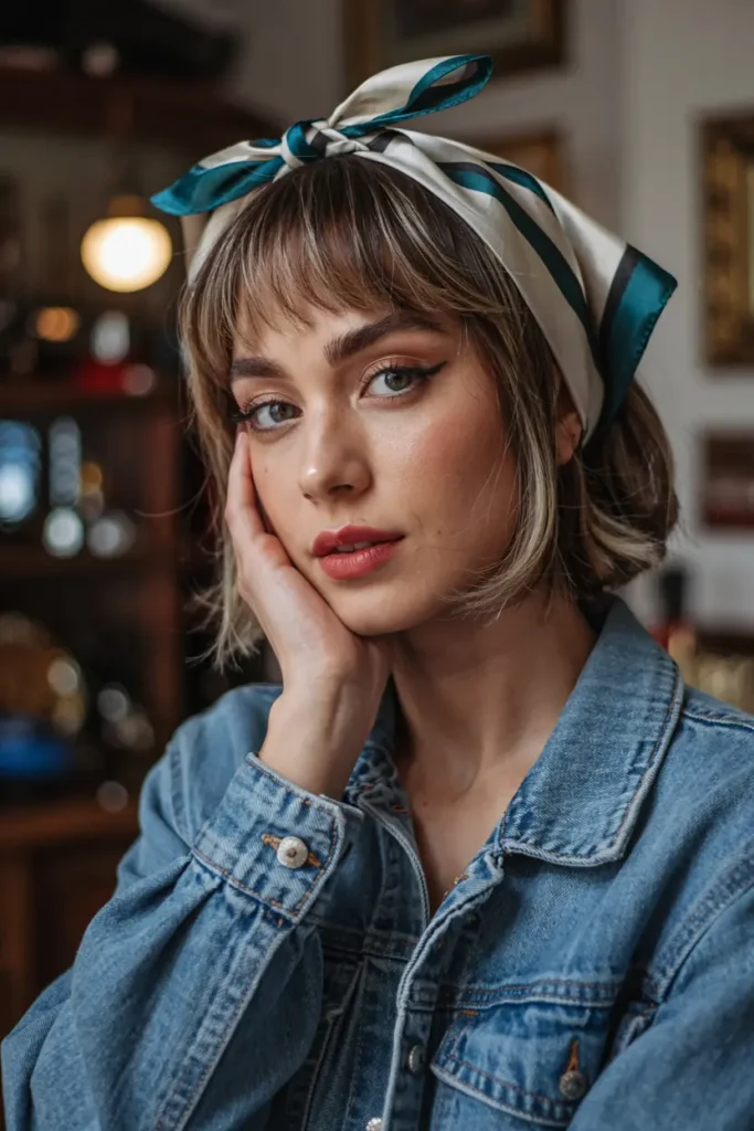 The Lazy Girl’s Guide to Easy Bob Hairstyles 21 21. Bob with Scarf Tie