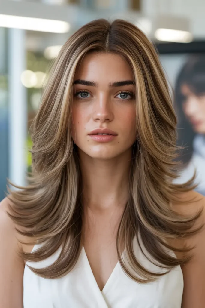 30 Layered Haircuts for More Volume and Style 25 25. Long Feathered Layers with Blowout