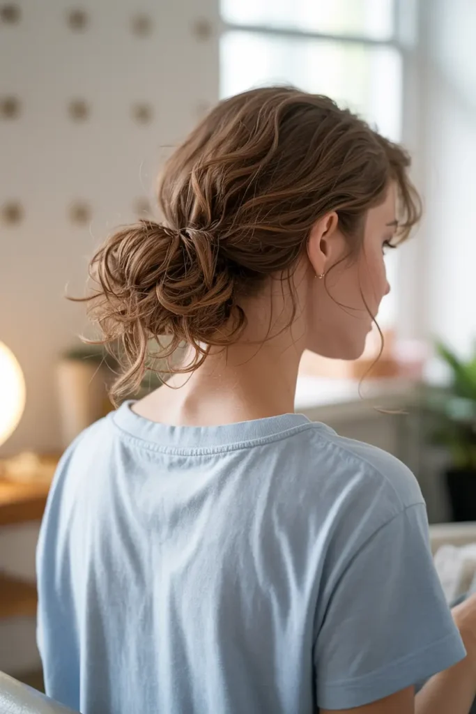 30 Easy & Stylish Hairstyles for Frizzy Hair That Actually Work 27 27. Messy Half Updo