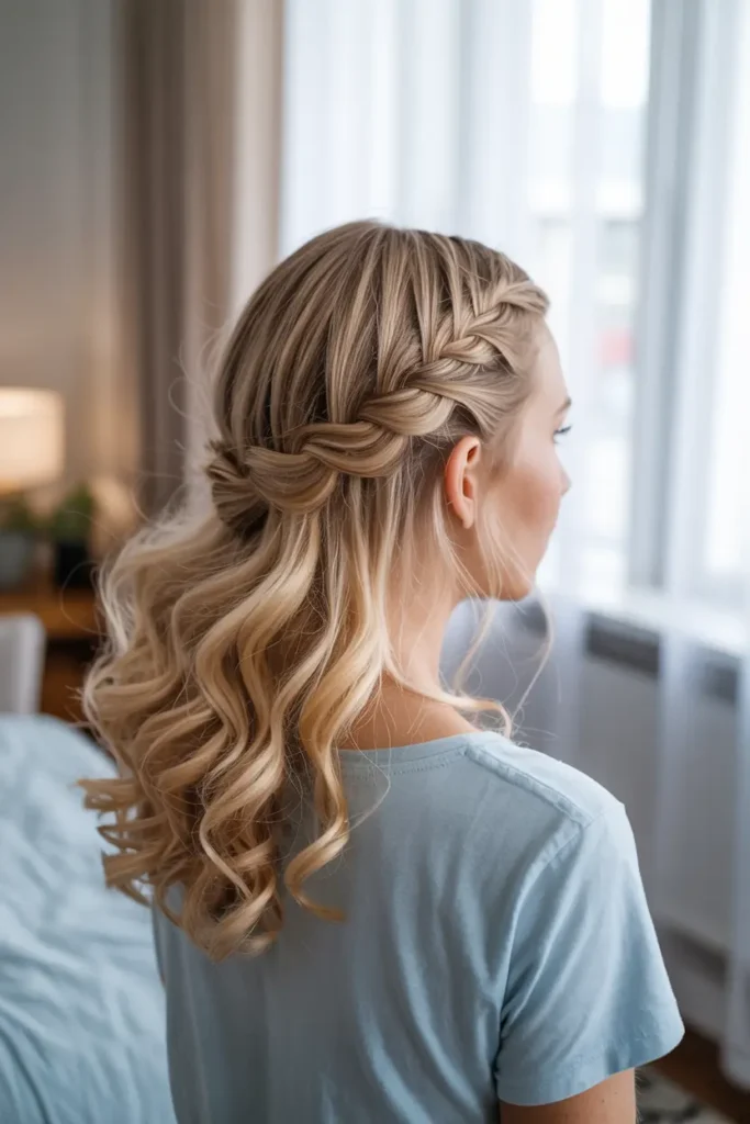 30 Easy & Stylish Hairstyles for Frizzy Hair That Actually Work 28 28. Waterfall Braid