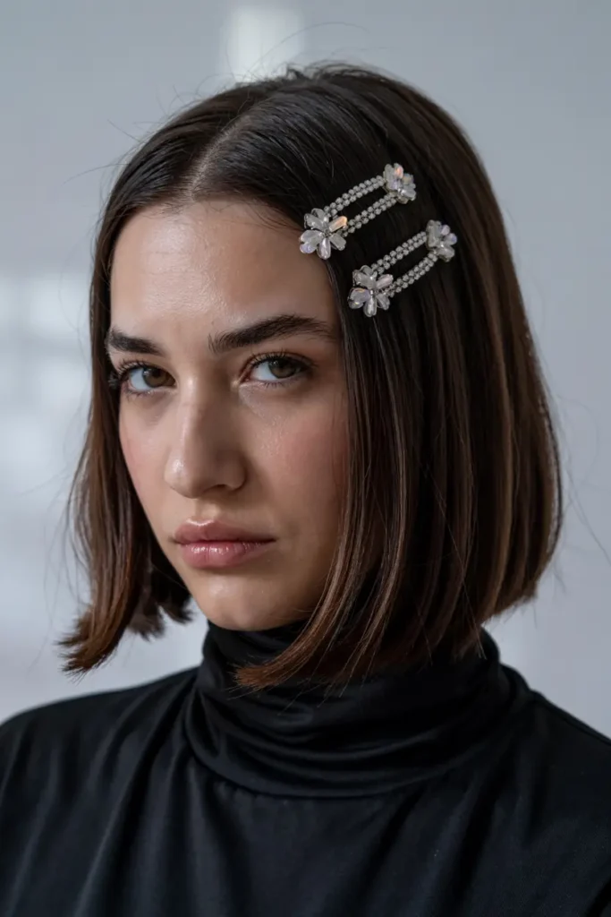 The Lazy Girl’s Guide to Easy Bob Hairstyles 29 29. Bob with Crystal Clips