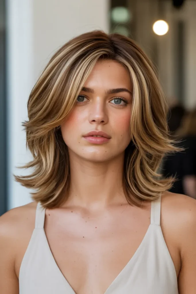 30 Layered Haircuts for More Volume and Style 29 29. Shoulder Length Layers with Root Lift